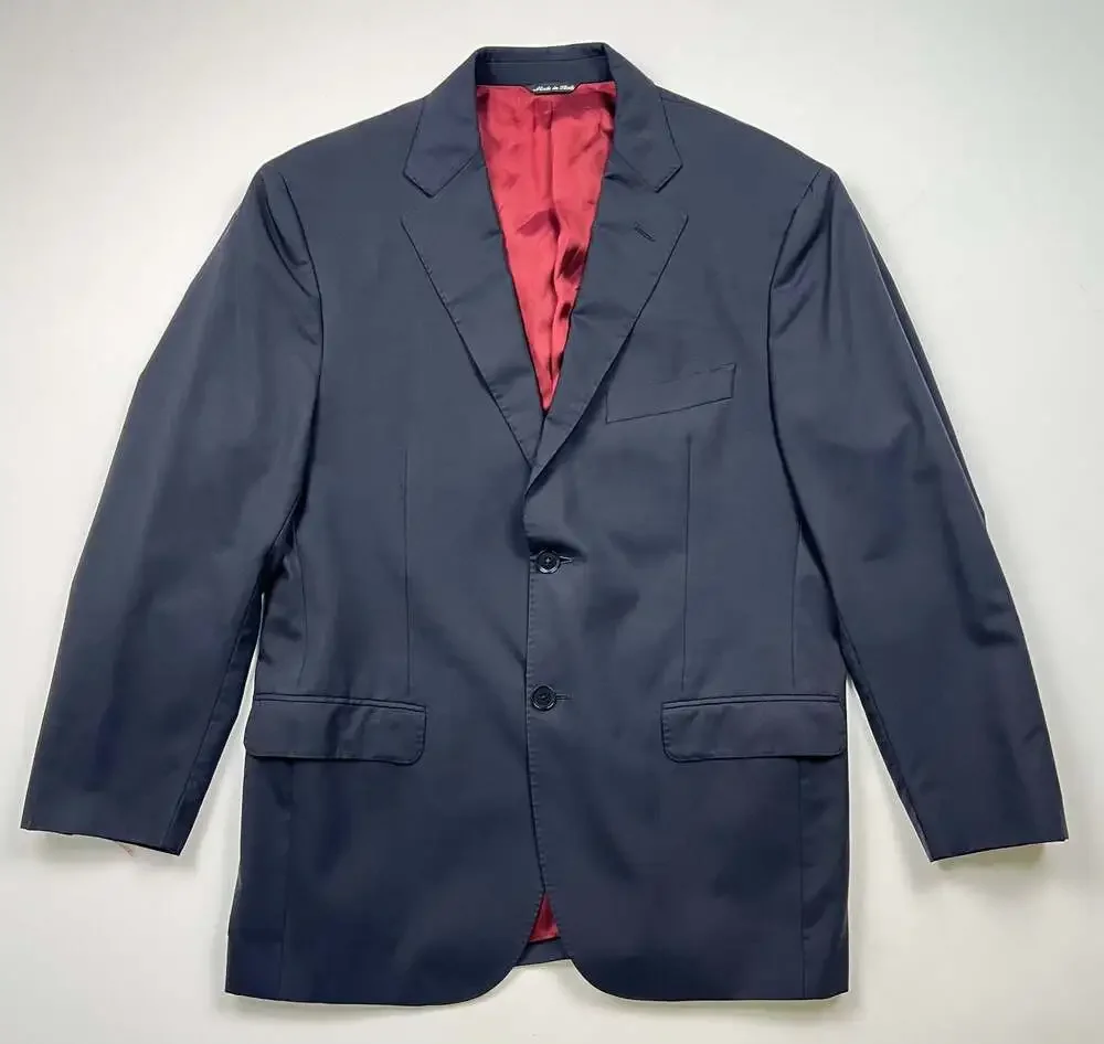 Saks Fifth Avenue Made in Italy Wool Two-Button Black Blazer Est 42R see measure